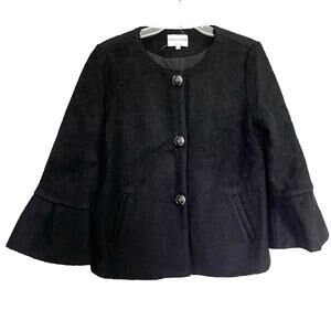 Patty Kim Black Wool Blend Tweed 3/4 Bell Sleeve Button Front Jacket Size Large